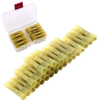 Image of CESFONJER 30 Pcs 12 10AWG Waterproof Wire Connectors Yellow Crimp Butt Splice Terminal Kit Heat Shrink Terminals, Splice, Solderless