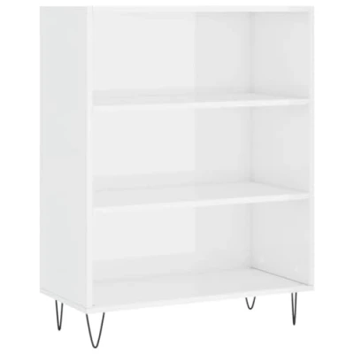 Image of vidaXL High Gloss White Bookcase Elegant, Sturdy Engineered Wood Bookshelf with Metallic Feet and Open Compartments for Living Room Bedroom