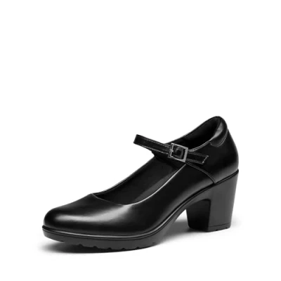 Image of DREAM PAIRS Womens Chunky Low Block Heels Mary Janes Ankle Strap Closed Toe Court Shoes Ladies Comfort Work Pumps Comfy Round Dress Wedding SDPU2231W,Size 6.5,Black,SDPU2231W