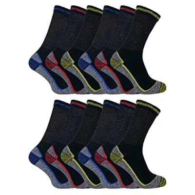 Image of Mens Summer Anti Sweat Breathable Heavy Duty Cotton Bamboo Work Socks for Steel Toe Boots (4 7 uk, 12 Pack (BWS))