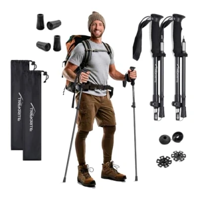 Image of Folding Walking/Hiking/Trekking Poles/Sticks Lightweight Unisex with Accessories (1pc or 2pc / set/pair 2 sizes) Trekrite (Small, Pair)