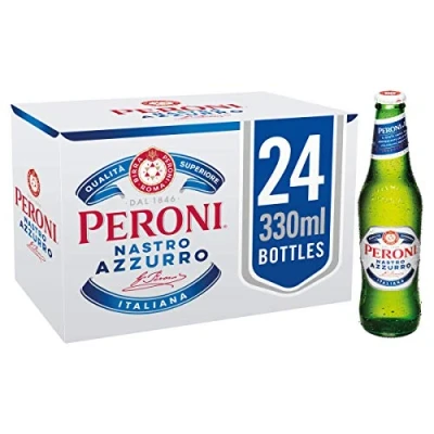 Image of Peroni Nastro Azzurro Italian Lager, 24 x 330ml, 5% ABV, Brewed in Italy, Premium Lager