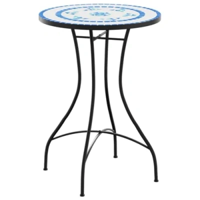 Image of vidaXL Mosaic Bistro Table Ceramic Blue/White, Powder Coated Iron Frame, Round Outdoor/Indoor Garden Furniture, 50x70cm