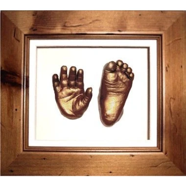 Image of Baby Casting Kit with 6x5&quot; Rustic Pine 3D Box Display Frame/Bronze Metallic Paint by BabyRice