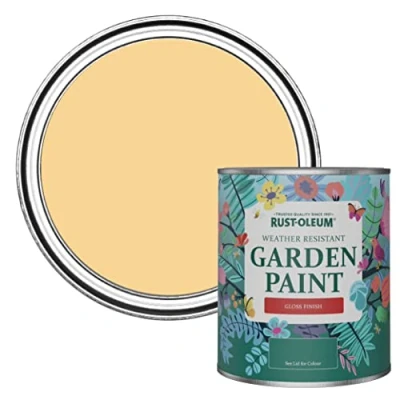 Image of Rust Oleum Yellow Mould Resistant Garden Paint In Gloss Finish Mustard 750ml