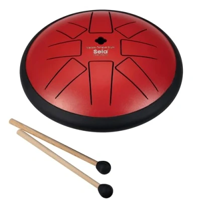 Image of Sela Melody 6 inch Red Steel Tongue Drum, F Minor, with Two mallets and Cotton Bag Warm Soothing Sounds for Peace Harmony (SE362)