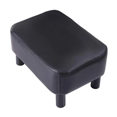 Image of YMYNY 42 cm Footstool, Rectangle Ottoman with Stable Wooden Legs, Modern PU Leather Footrest, Change Shoes Stool for Living Room, Padded Seat Bedroom, Black, HD HRF BD210