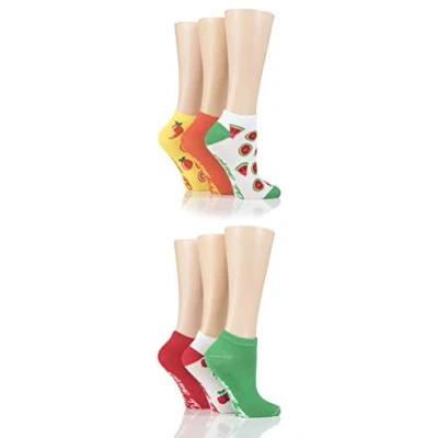 Image of Women&#039;s 6 Pair SOCKSHOP Dare to Wear Patterned and Plain Trainer Socks Fruits 4 8