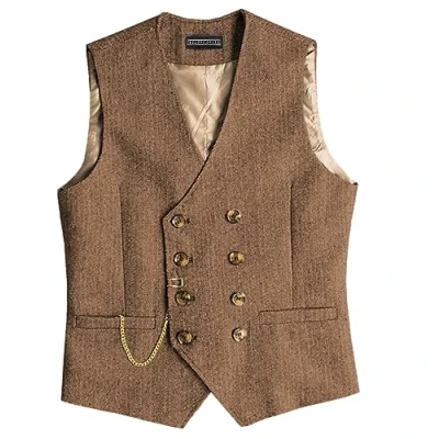 Image of Mens Classic Vintage Suit Waistcoat Double Breasted Vest for Wedding and Party(Brown,L)