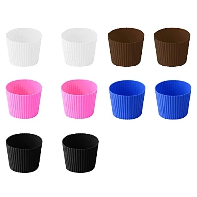 Image of Juliyeh 10 Pcs Heat Resistant Cup Sleeve Nonslip Coffee Silicone for Glass Bottles, Plastic Cups, Mugs