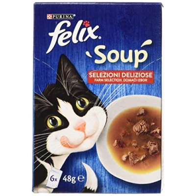 Image of PURINA FELIX Delicious Selections Cat Soup with Beef, Chicken, Lamb 48 bags of 48g each (8 packs 6x48g)