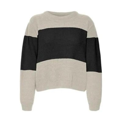 Image of VERO MODA Women&#039;s Vmagate Block LS O Neck Pullover Ent Knitted Jumper, Birch/Detail: w. Black, M