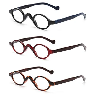 Image of JM 3 Pack Small Oval Reading Glasses Vintage Spring Hinge for Reader Women +2.0 Black &amp; Red Tortoise