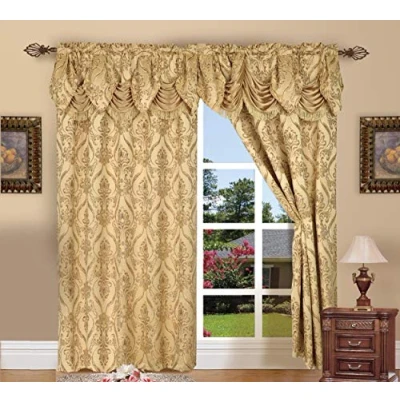 Image of Elegant Comfort Penelopie Jacquard Look Curtain Panels, 54 by 84 Inch, Gold, Set of 2