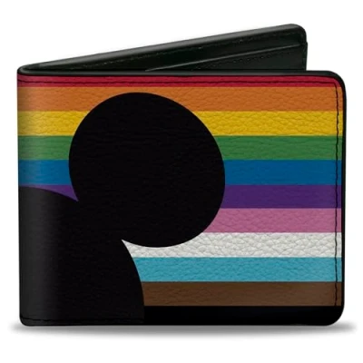 Image of Wallet Bifold PU Mickey Mouse Pride Ears Icon Inclusion Rainbow Stripe, Mouse, 4.0&quot; x 3.5&quot;