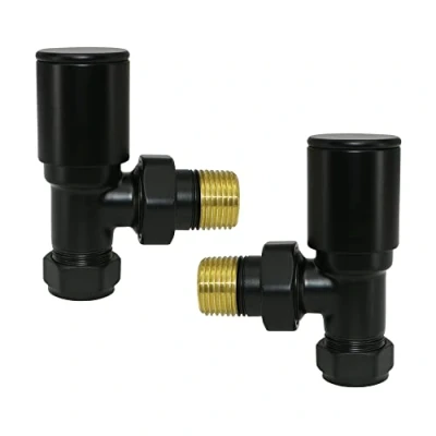 Image of Warmehaus 15mm Pair of Corner Radiator Valve for Heated Towel Rail Black