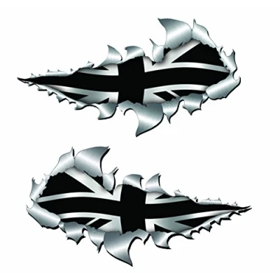Image of small metal rip open,British Black union jack flag sticker.