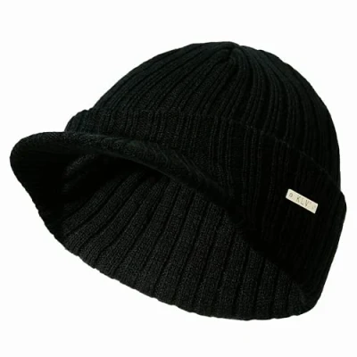 Image of ausuky Winter Warm Knit Hat Visor Brim Peaked Beanie Ski Cap Baseball Skull (Black)
