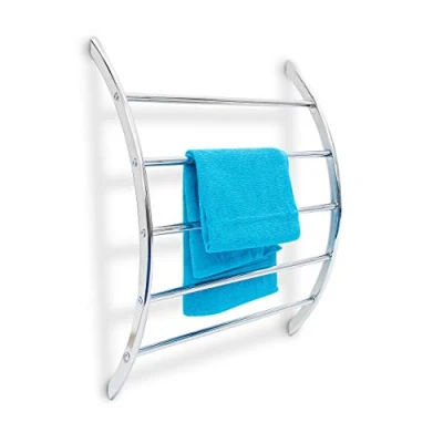 Image of Relaxdays Wall Towel Holder Chromed Steel with 5 Rails 70 x 56.5 15.5 cm, Bathroom Rack for Bath &amp; Swimwear Modern Metallic Look Silver, cm