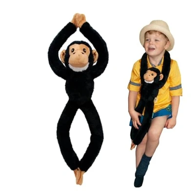 Image of EcoBuddiez Tree Huggers Chimp from Deluxebase. 72cm Hanging soft toy made Recycled Plastic Bottles. Eco friendly and cuddly plush perfect gift for kids.