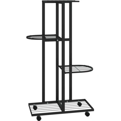 Image of vidaXL 4 Floor Flower Stand with Wheels 44x23x80 cm Black Iron