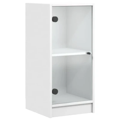 Image of vidaXL White Side Cabinet with Glass Doors Engineered Wood Storage Cupboard for Living Room/Bedroom, Display Unit 35x37x75.5 cm