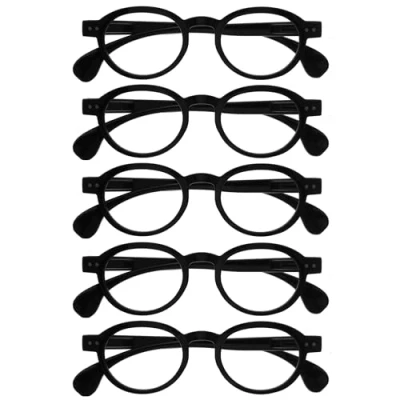 Image of OPULIZE OCA Reading Glasses 5 Pack Modern Retro Round Frame Black Mens Womens Spring Hinges RRRRR54 1 +3.00