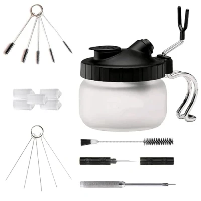 Image of SAGUD Airbrush Clean Kit, Cleaning Pot, kit with Glass Pot Holder, for Air brush Gun Washing