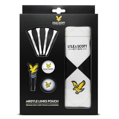 Image of Lyle &amp; Scott Unisex Argyle Links Golf Pouch Gift Set, Black