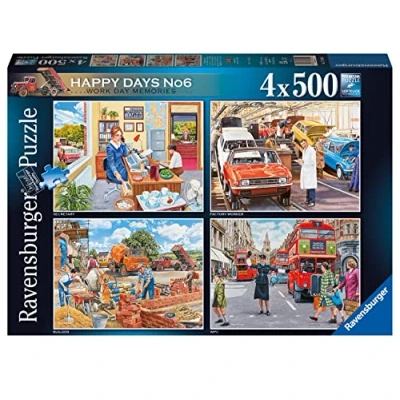 Image of Ravensburger Happy Days Collection No.6 Nostalgic Work Day Memories 4x 500 Piece Jigsaw Puzzles for Adults and Kids Age 10 Years Up