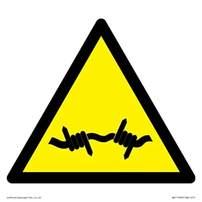 Image of W033 Warning: Barbed wire Sign 150x150mm S15