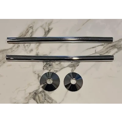 Image of Radiator Pipe Covers &amp; Collars Pair Chrome 15mm Shroud 300mm TC