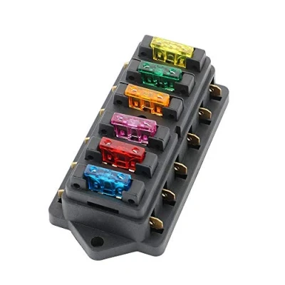 Image of QitinDasen Premium 6 Way Car Blade Fuse Box, Universal Standard Holder with Damp Proof Cover and 10Pcs Free Fuse, for Boat Marine Trike (12V / 24V)