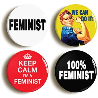 Image of FEMINIST BADGE BUTTON PIN SET (Size is 1inch/25mm diameter) FEMINISM