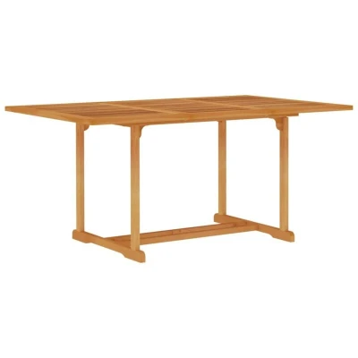 Image of vidaXL Solid Teak Wood Garden Table Rectangular Dining with Umbrella Hole Indoor/Outdoor Furniture for Patio, Deck, Garden, Room (150x90x75cm, White)