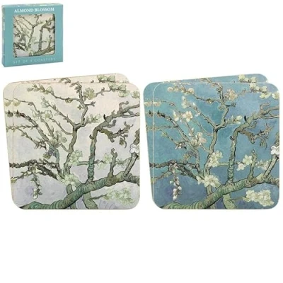 Image of The Leonardo Collection Almond Blossom Coasters Set of 4 For All Modern Kitchen &amp; Offices Designed By Vincent Van Gogh Types Cups Mugs