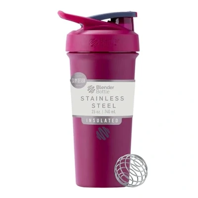 Image of BlenderBottle Strada Sleek Shaker Cup Insulated Stainless Steel Water Bottle with Wire Whisk, 750ml, Raspberry