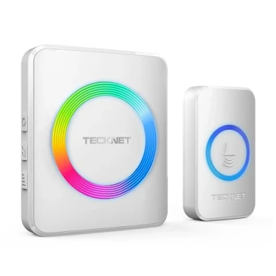 Image of TECKNET Wireless Doorbell, IP65 Waterproof Wall Plug in Cordless Door Chime Kit with 1300feet / 400m Range, 60 Chimes, 5 Level Volume &amp; Blue Light, Best for Entry Bell