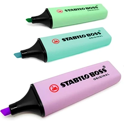 Image of STABILO Highlighter BOSS ORIGINAL Pack of 3 Hint Mint, Touch Turquoise, Lilac Haze
