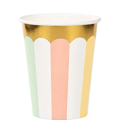 Image of Creative Party PC346323 Pastel and Gold Paper Cups 8 Pcs