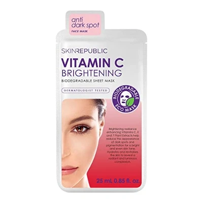 Image of skin Republic Vitamin C Brightening Sheet Face Mask Helps brighten and even tone For a Radiant Complexion (Pack of 1)