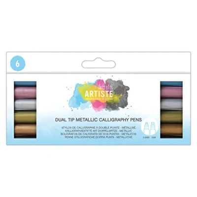 Image of Artiste Dual Tip Calligraphy Pens, Brush/Flat, Multicoloured, Pack of 6, Ideal Colouring Pens for your Art Supplies, Perfect Book and Sketch Book, Brush Markers