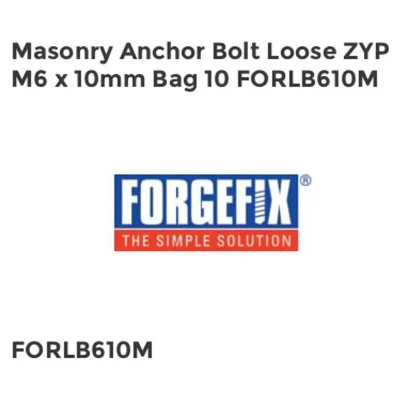 Image of ForgeFix Masonry Anchors Loose Bolts M6 x 10mm Zinc Yellow Passivated Bag 10