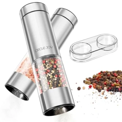 Image of CIRCLE JOY Electric Salt and Pepper Grinder Set, Battery Operated Spice Grinding with Stand, 95ml Large Capacity Refillable Mills for Home, Kitchen