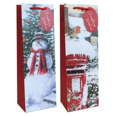 Image of Tallon XB0100B Christmas Xmas Bottle Bags, Traditional Scene Pack of 12