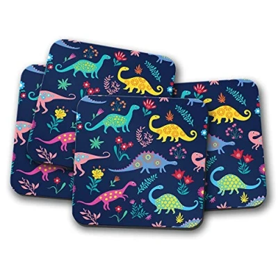 Image of 4 Set Cute Floral Dinosaurs Coaster Jurassic Kids Boys Girls Fun #14755