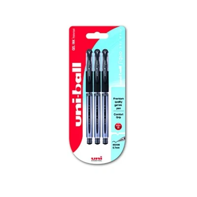 Image of Uni Ball UM 151S Signo Gel Pens with Grip, Black Gel, 0.7mm Stainless Steel Nib (Pack of 3)