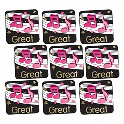 Image of 700 Metallic Shiny Great Music Notes Square Childrens School Praise Reward Stickers 16mm Primary Teaching Services