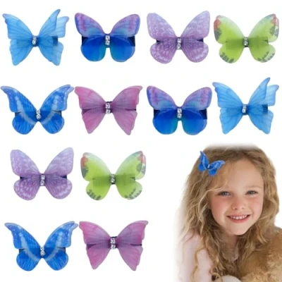 Image of 12 Pieces Butterfly Hair Clips for Girls, Realistic Snap Clips, Colorful Glitter Barrettes, Cute Accessories Teens,Girls,Women