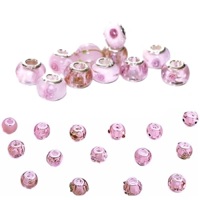 Image of x 30 Pink Murano Glass Charms for Pandora Bracelets &amp; Jewellery Making Boxed, Gift Ready